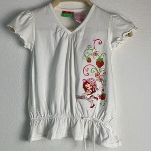 Charming White Kids Blouse with Strawberry Design